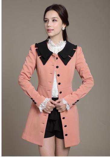 Free shipping turn-down collar single breasted women trench coat Blue/Pink Free size