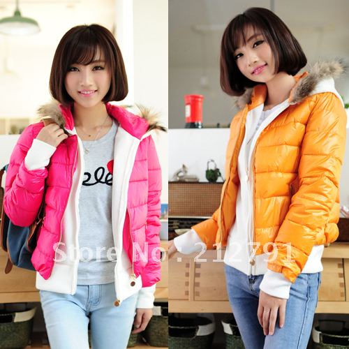 Free shipping twinset with a hood large fur collar thermal short design women's wadded jacket snow wear