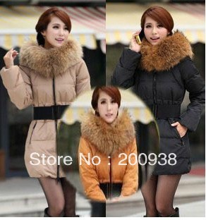 Free Shipping ultra large luxurious fur collar slim women medium-long down coat,real fur down jacket,warm overcoat,retails
