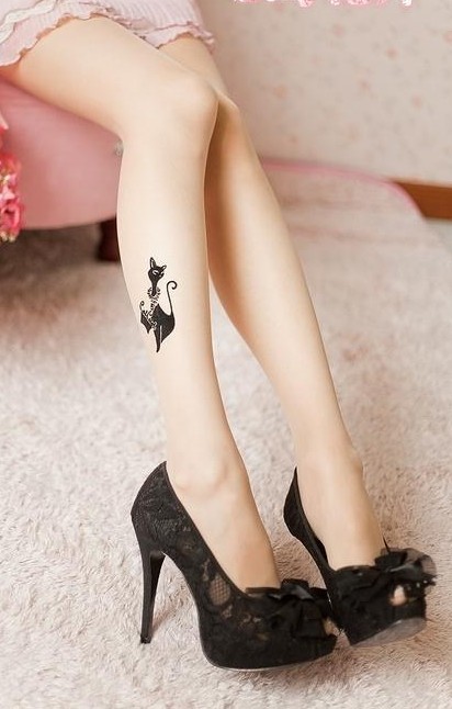free shipping Ultra-thin cat pattern rose sweet stockings female pantyhose