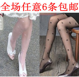 free shipping Ultra-thin sexy jacquard white pantyhose dot crosscourt bow female socks stockings
