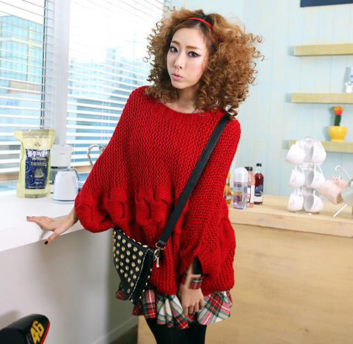Free Shipping Ultra wide batwing sleeve twisted decorative pattern casual sweater 9101 MY