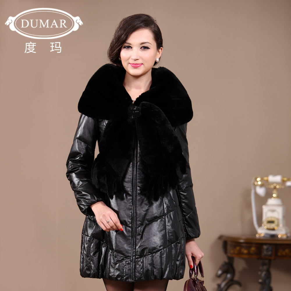 free shipping Ultralarge rex rabbit hair sheepskin female medium-long genuine leather clothing down coat py0717