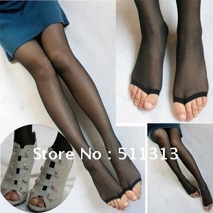 FREE SHIPPING ultrathin open toed fish mouth transparent silk pantyhose