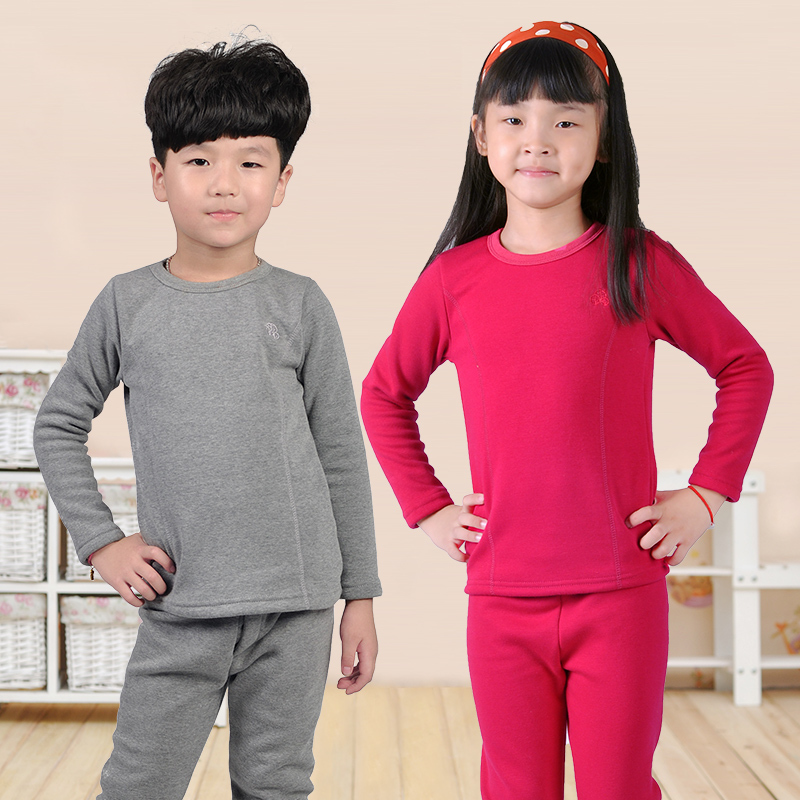 Free Shipping underwear Boys' and Girls' plus velvet thickening child thermal underwear set Wholesale Retail