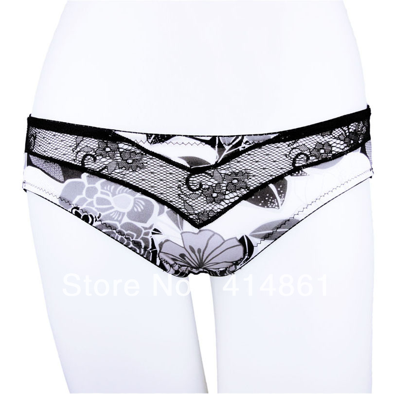 Free shipping Underwear low-waist trigonometric silky lace sexy panty