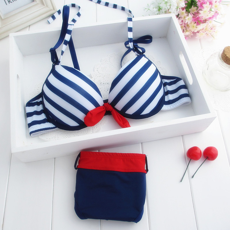 free shipping! Underwear navy stripe bra underwear women's underwear bra set