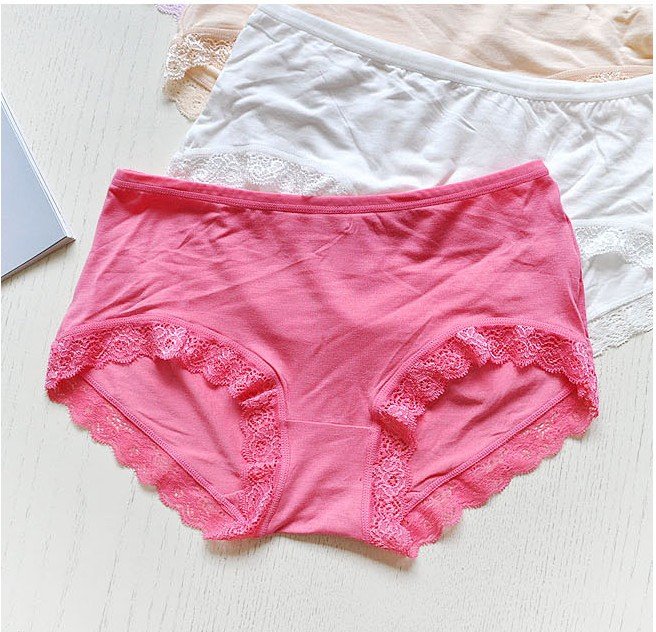 FREE SHIPPING Underwear woman bamboo fiber lace low-waist sexy solid color antimicrobial new