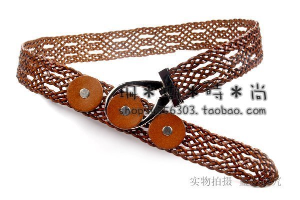 free shipping Unique oblique buckle genuine leather handmade knitted belt women's strap cutout belt