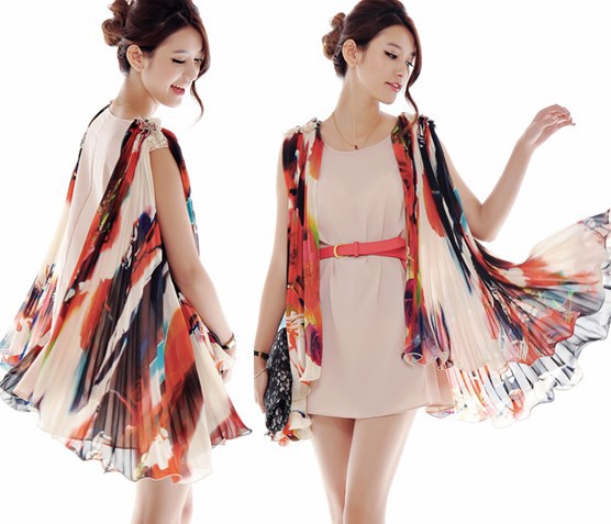 Free Shipping!!! Unique Pleated Butterfly Falbala Design Sleeveless Chiffon Dress E-2F60058