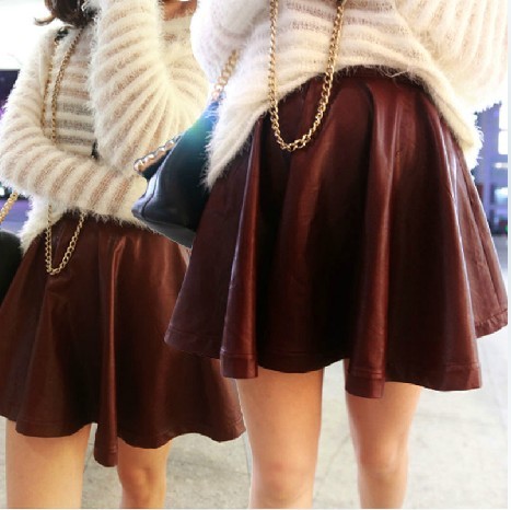 Free shipping Universal stereo leather high waist short skirt leather skirt 7082