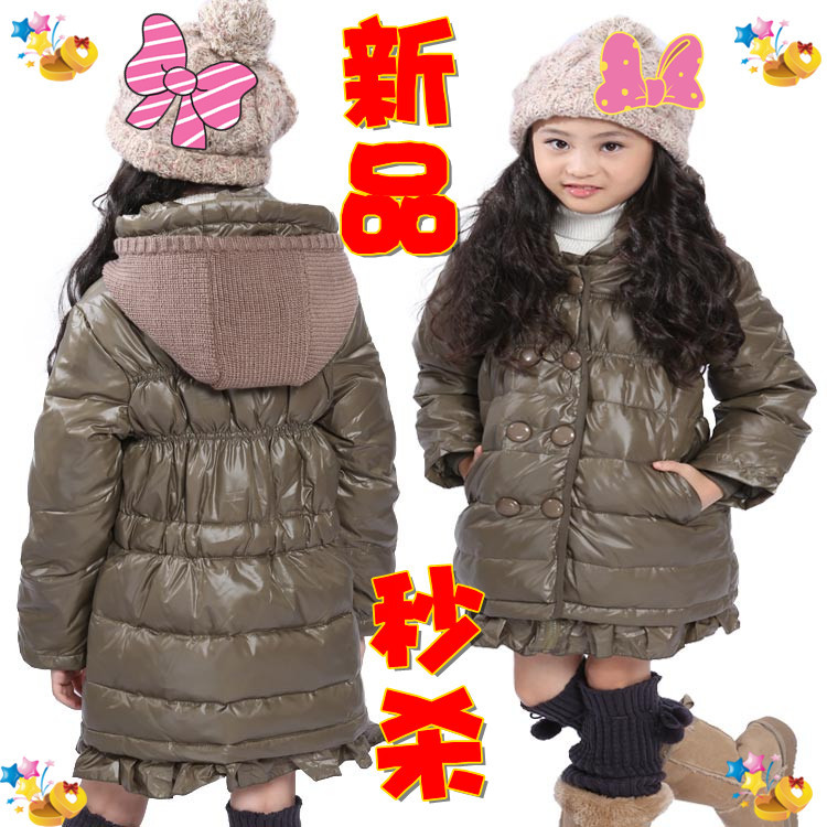 free shipping ! Upset children down jacket, three-quarter style girl down jacket