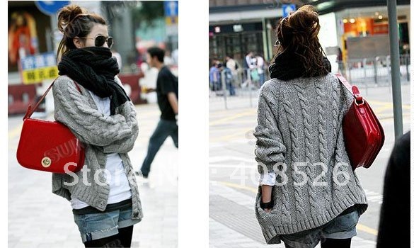 free shipping V-neck twisted cardigan sweater,women sweaters 2 colour Gray, Blue 3289