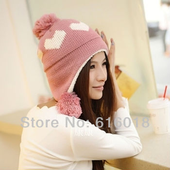 free shipping V148 autumn and winter love macrospheric lovely yarn knitted hat ear warm hat female160g 11125L