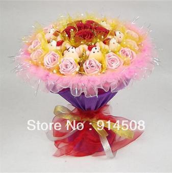 Free shipping Valentine's Day Gift Teddy bear cartoon toy bouquet birthday gift dried flowers fake bouquet AS416