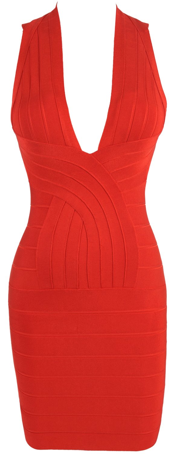 Free shipping 'VANESSA' NUDE V BACKLESS BANDAGE DRESS  red dress HL389A