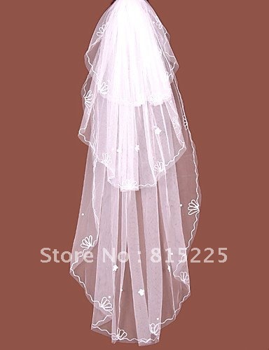 Free Shipping Veils New Hot Selling Three Layer Ribbon Corcheted Long Veils Applique White Low Price