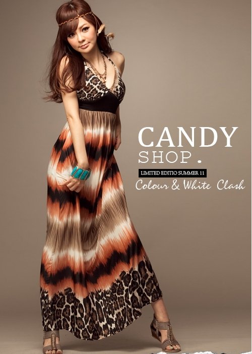 Free Shipping, Vgoue Leopard V-neck Bohemian Long Halter Dress, 2012 New In Beach Dress, Women's Dress