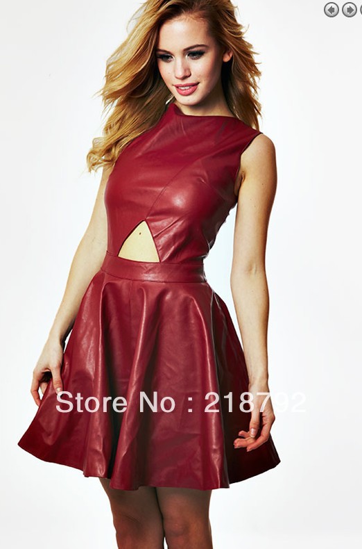 Free Shipping via DHL 2013 red leather bandage dress fashion bandage dress