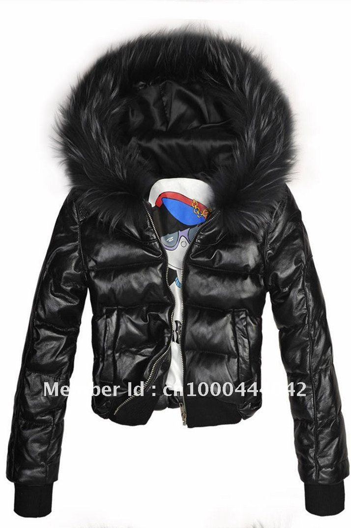 Free Shipping Via EMS 2013 New Fashion Ladies' Down leather Coat with Fur Rim Hood #11201