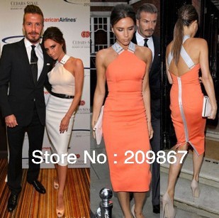 Free shipping Victoria Beckham style women's summer tank dresses zipper dresses orange white K022
