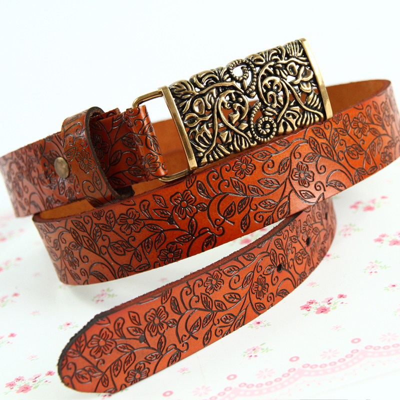 Free Shipping Vintage belt carved exquisite genuine leather Women belt all-match strap female 2