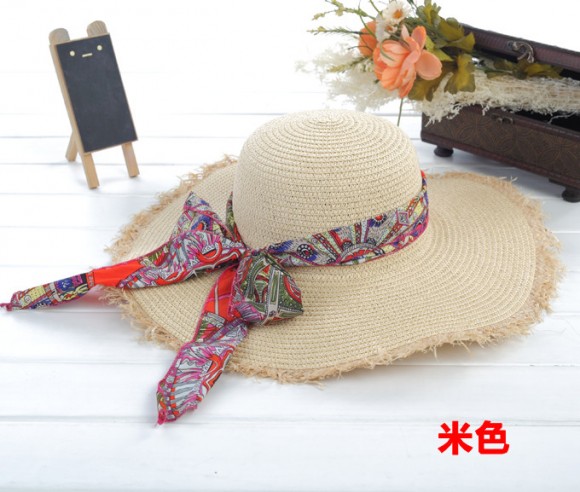 Free shipping  Vintage bohemia bandeaus big bow along the strawhat wood sun-shading beach cap strawhat female straw hat