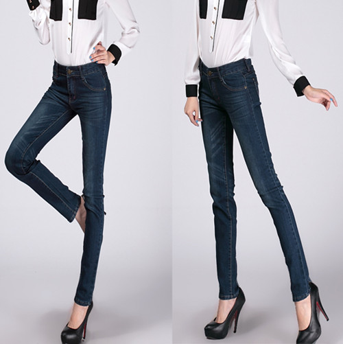 Free shipping Vintage dark color women slim skinny pants ruffle jeans pencil pants skinny jeans for women mid waist jeans