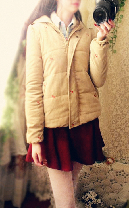 Free shipping Vintage fruit embroidery corduroy fluid vintage cotton-padded jacket aozi
