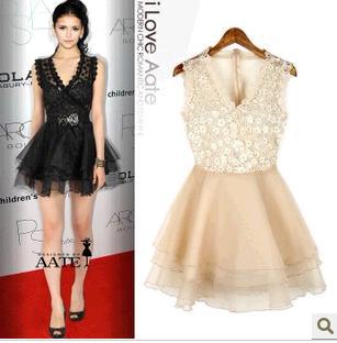Free shipping vintage lace sequined patchwork sleeveless empire ladies casual pleated slim lace ball gown dress mini party