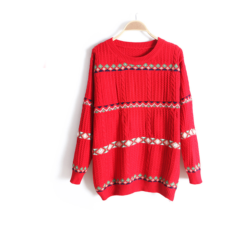 free shipping Vintage print 89 twisted loose pullover knitted sweater wx1293