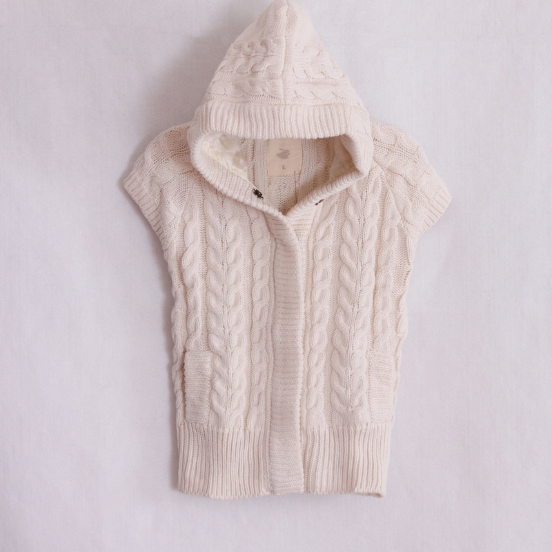 free shipping Vintage sweater short design female hooded outerwear knitted thick yarn knitting cardigan fashion vest