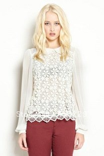 Free shipping vintage sweet lace flowers full sleeve peter pan collar  lace  casual women chiffon blouse shirt new fashion 2012
