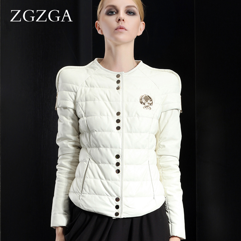 free shipping  vintage white sheepskin genuine leather down short design female slim leather clothing