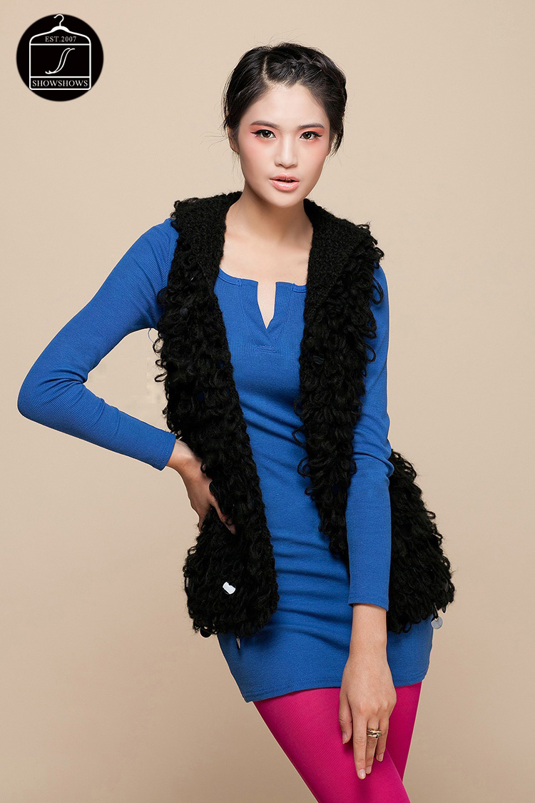 Free shipping Vintage with a hood paillette vest female slim yarn knitted vest sweater outerwear cardigan