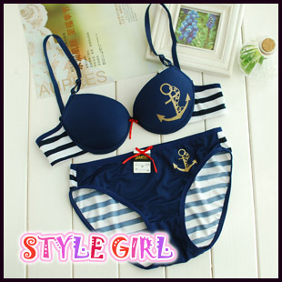 free shipping Vitality personality ship navy stripe bra set