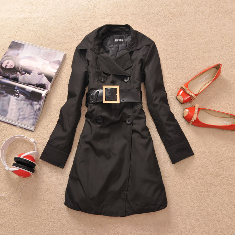 Free Shipping, W-56 2012 women's autumn and winter cotton-padded double breasted trench outerwear with belt - 0.32