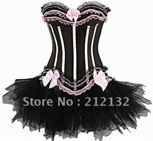 Free Shipping W3301-3-2 Burlesque Corset with Mini Skirt