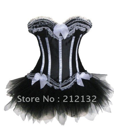 Free Shipping W3301-6 Burlesque Corset with Mini Skirt
