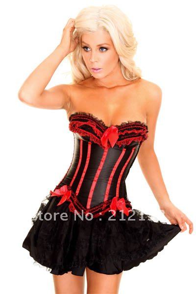 Free Shipping W3301-8-4 Burlesque Corset with Mini Skirt