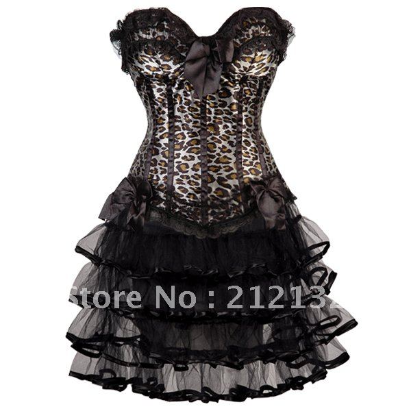 Free Shipping W3301-9-2   Sexy Leopard Corset with Mini Skirt