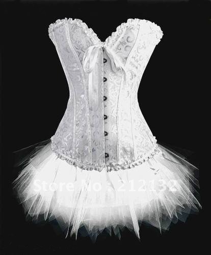 Free Shipping W3302-1 Silver Seductress- Burlesque Corset with Mini Skirt