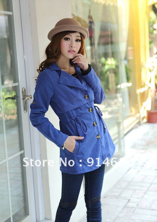 Free shipping!Waist Draw cord  Fashion Epaulette Women coat Two colors Fit all