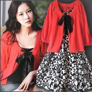 Free shipping Wardrobe 2012 spring and autumn red women's bow small sweater cardigan shrug