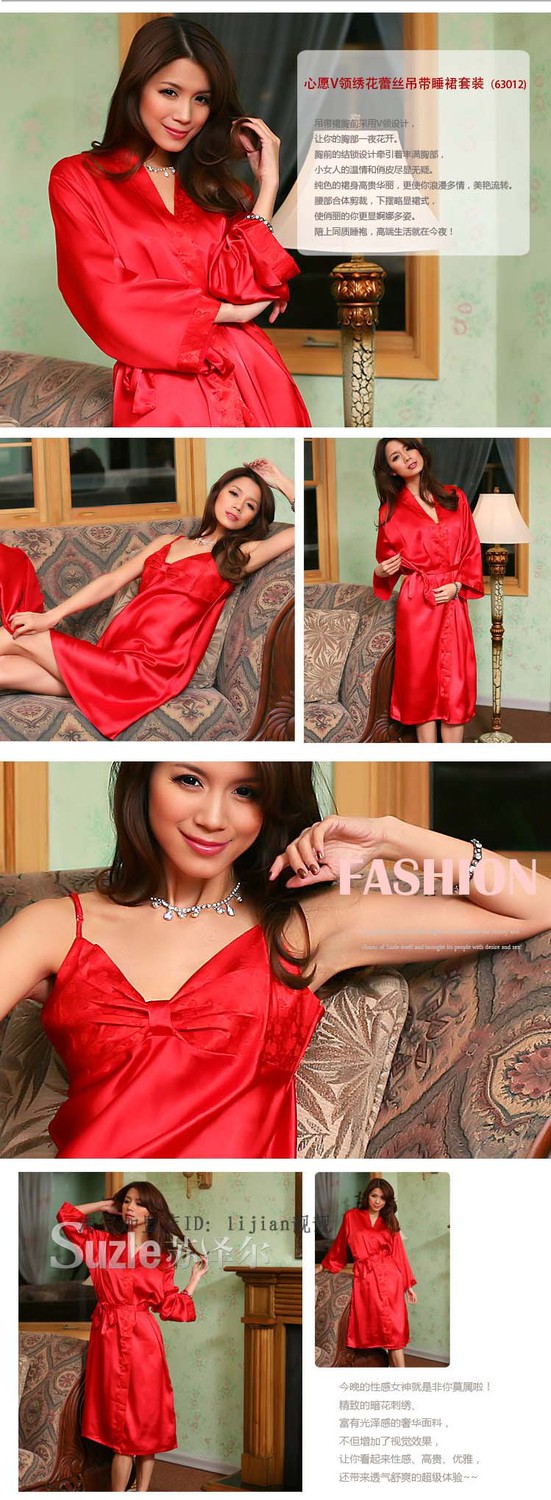 free shipping warmth talked the high-end simulation silk pajamas long-sleeved robe