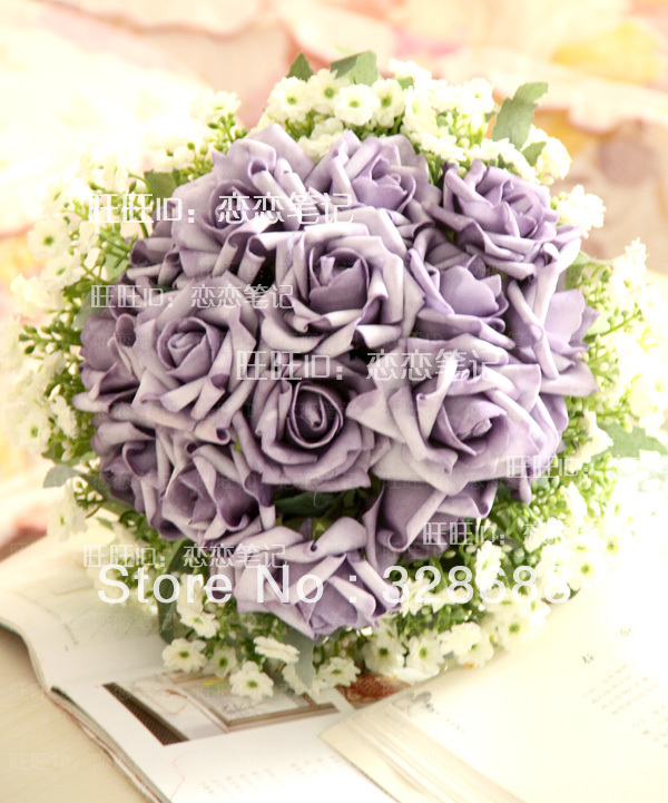 Free Shipping Wedding Bouquet Purple Rose Bridal Hand Flower/Wedding Throw Bouquet/Photography Props Simulation Flower @@juuu