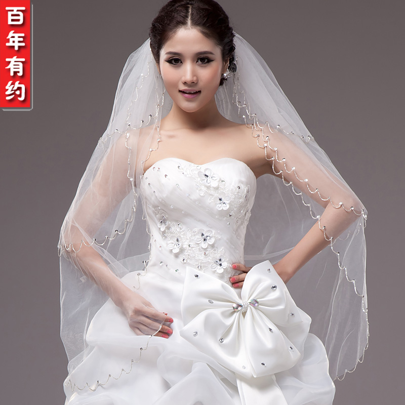 Free Shipping Wedding dress formal dress the bride married soft screen 1 meters beading luxury white veil