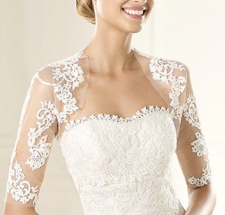 Free Shipping Wedding dress Lace Half Sleeve 2013 Custom Made Wedding Bridal Shawl Wrap Bolero Jacket