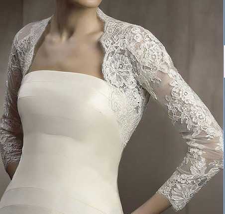 Free Shipping Wedding dress Lace Three Quarter Sleeve 2012 Custom Made wedding bridal shawl Wrap Bolero Jacket