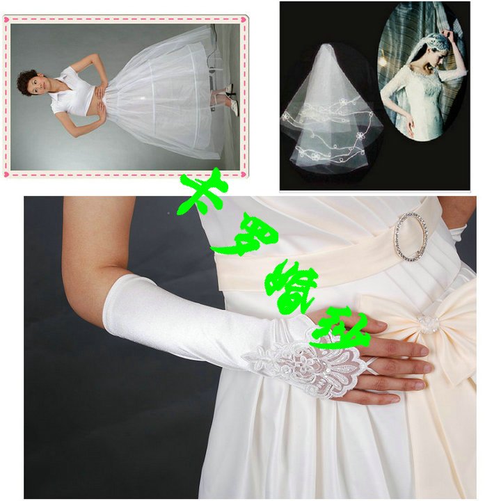free shipping Wedding dress piece set boutique wedding dress gloves veil piece set hot selling